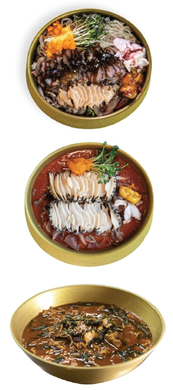 위에서부터 청초수 해전물회, 활전복물회, 섭국.