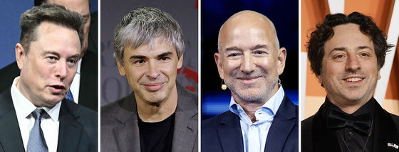 일론 머스크, 래리 페이지, 제프 베이조스, 세르게이 브린(왼쪽부터)
