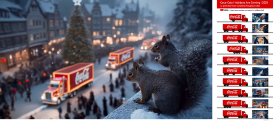 2025년 코카콜라의 AI 생성 광고와 오류(오른쪽)．[사진 각 기업]