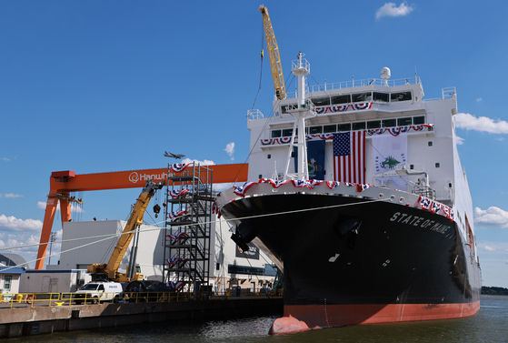 미국 펜실베이니아주 필라델피아의 한화 필리조선소에 미국 해양청 발주 국가안보 다목적선 '스테이트 오브 메인'호가 정박해 있다. 뉴시스