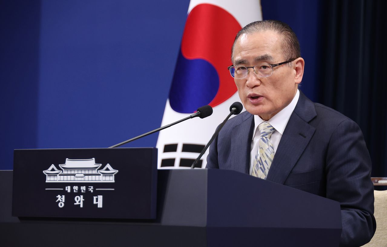 위성락 국가안보실장이 9일 청와대 기자회견장에서 이재명 대통령 방일 일정을 브리핑하고 있다. 뉴스1