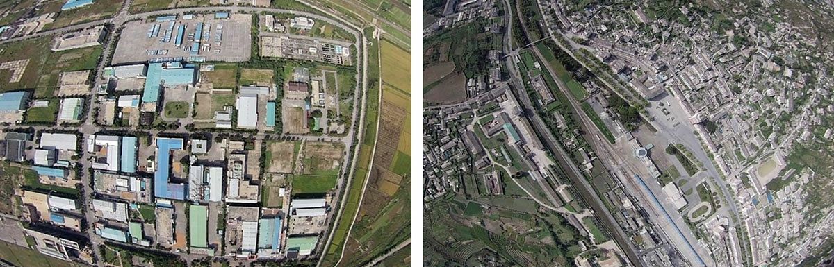 노동신문이 10일 공개한 한국 무인기에 기록된 이전 개성공업지구와 개성역일대를 촬영한 자료. 노동신문, 뉴스1