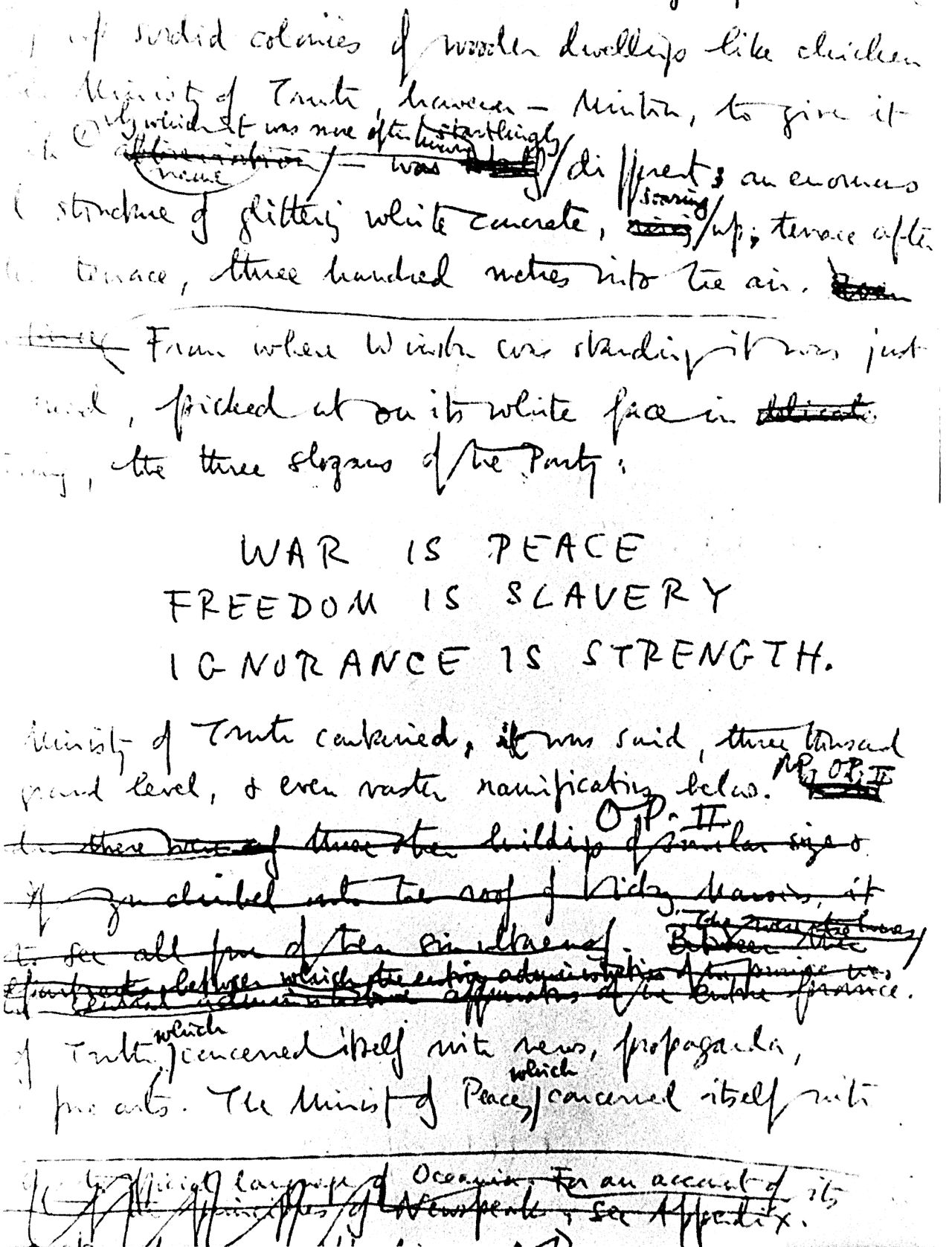 조지 오웰『 1984 』초고 자필 원고. 전체주의 국가를 향한, 권력 속성을 경고했다. [사진 이른비] 