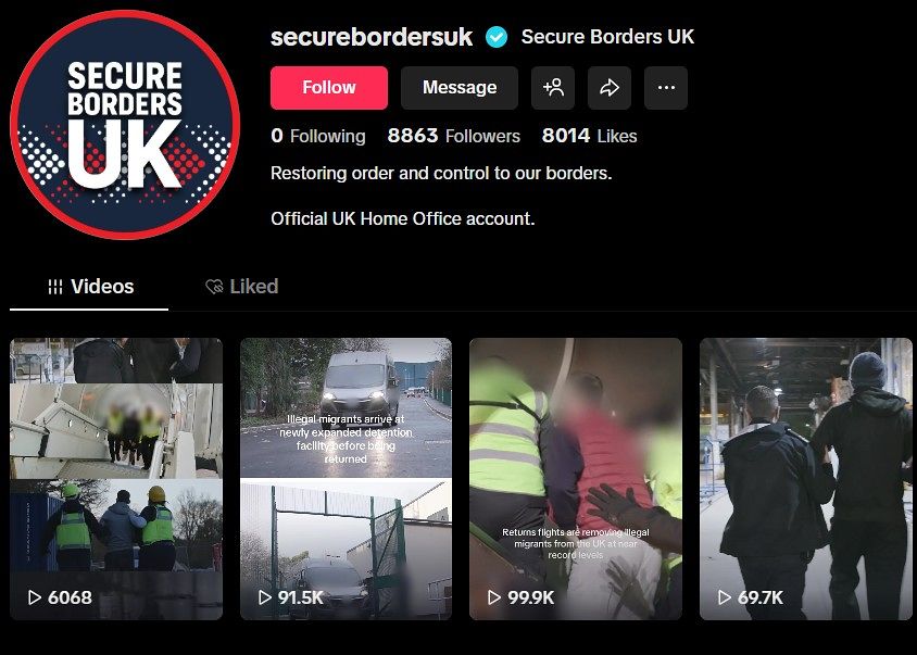 영국 내무부의 새 틱톡 계정. 틱톡 캡처