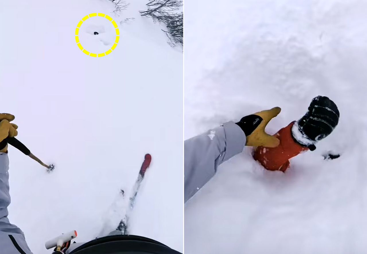 마테오 질라가 지난 10일(현지시간) 스위스 엥겔베르크에서 스키를 타다 눈속에 매몰된 남성을 발견해 구조에 나섰다. 사진 인스타그램 캡처