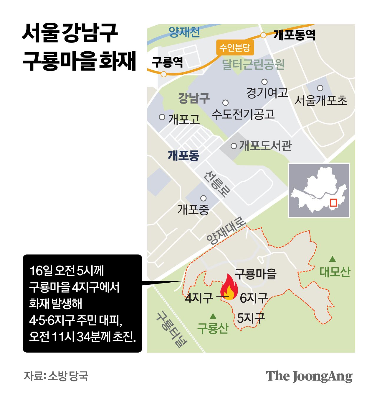 서울 강남구 구룡마을 화재. 그래픽=김경진 기자
