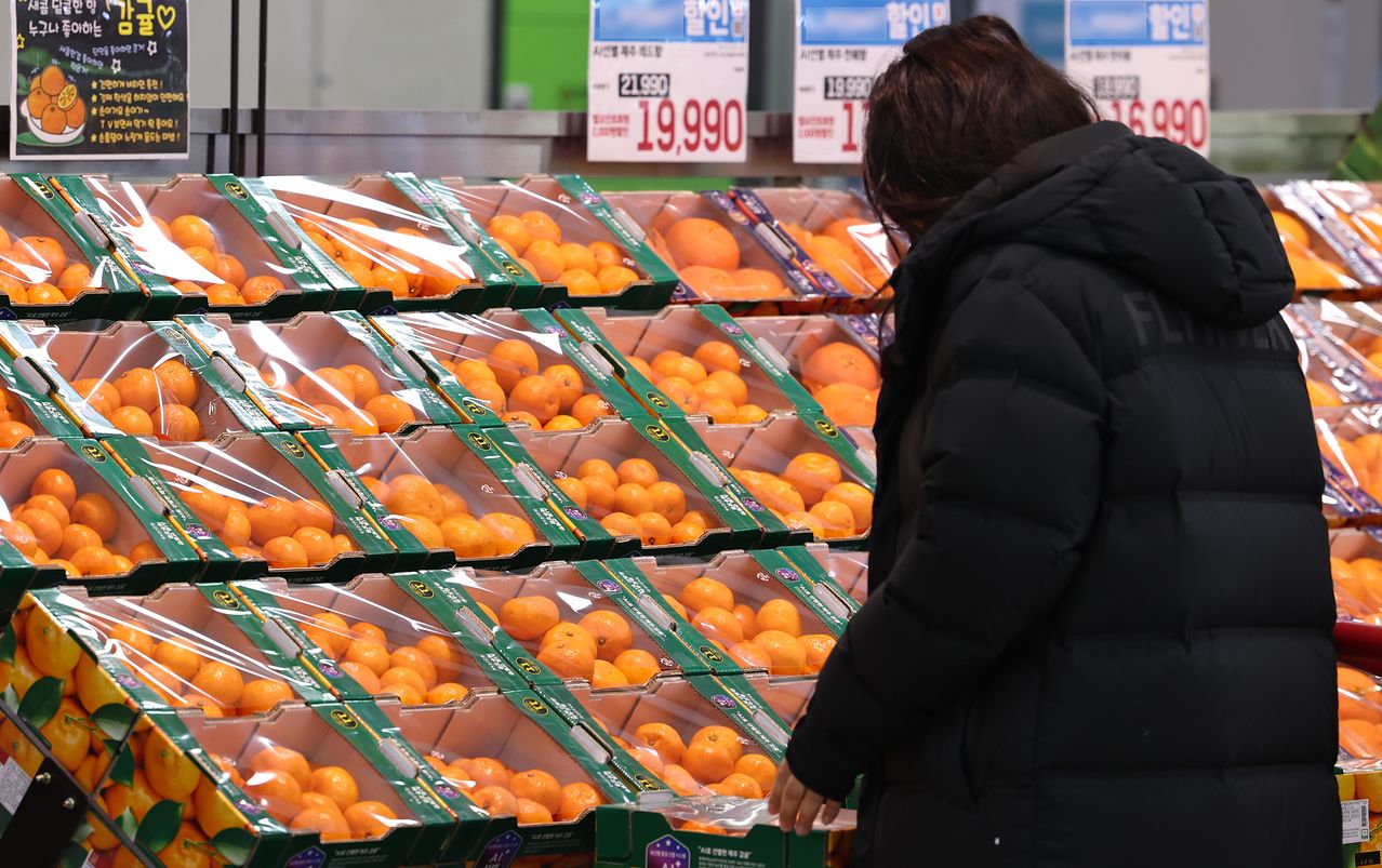 20일 서울 시내의 한 대형마트에서 한 시민이 장을 보고 있다.  한국은행이 이날 발표한 '2025년 12월 생산자물가지수(잠정)'에 따르면, 농림수산품 물가는 전월 대비 3.4% 상승했다. 특히 농산물 가격이 5.8% 오르며 상승폭이 컸고, 축산물도 1.3% 상승했다. 전월 농림수산품 가격은 -2.3%를 기록했지만 지난해 12월 들어 반등했다. 2026.1.20/뉴스1