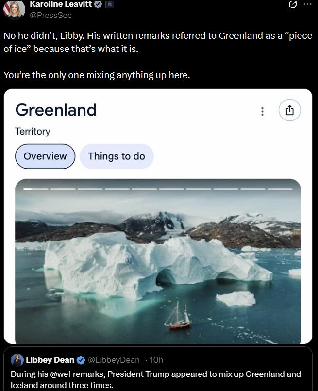 21일(현지시간) 캐롤라인 레빗 백악관 대변인이 뉴스네이션나우의 기자의 글(아래)에 반박하는 글을 X에 올렸다. 사진 X 캡처