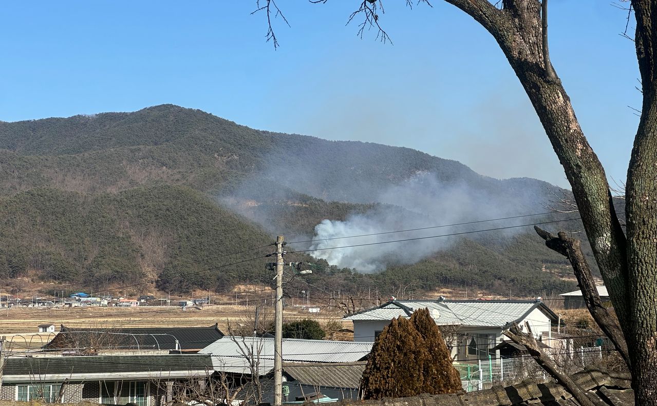 25일 오후 1시33분쯤 경북 경주시 산내면 야산에서 산불이 발생, 불길이 번지고 있다. [사진 산림청]