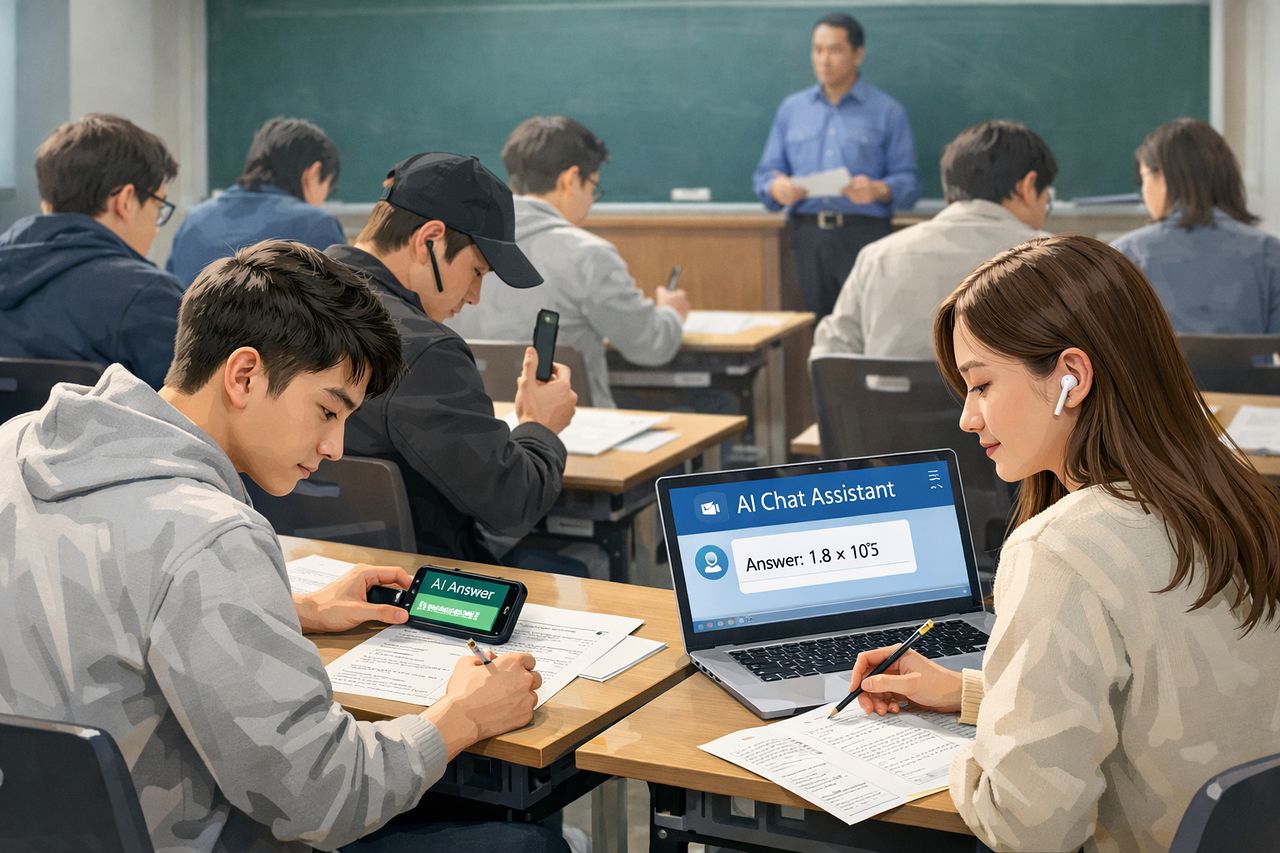 생성형 AI 등을 활용해 부정행위를 하는 대학생들의 모습. 일러스트 챗GPT