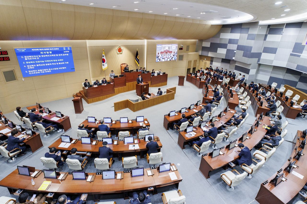 지난해 12월 경북도의회 제359회 제2차 정례회 제4차 본회의가 열리고 있는 경북도의회 본회의장 모습. 사진 경북도의회