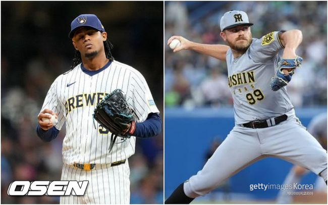 [사진] 롯데 외국인 투수 엘빈 로드리게스(왼쪽), 제러미 비슬리. ⓒGettyimages(무단전재 및 재배포 금지)