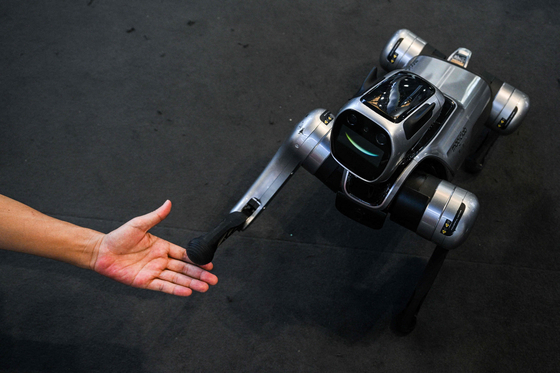 지난해 7월 중국 상하이에서 세계인공지능대회(WAIC)에 나온 중국 로봇 스타트업 매직랩의 사족보행 로봇 ‘매직 도그(Magic Dog)’. [AFP=연합뉴스]