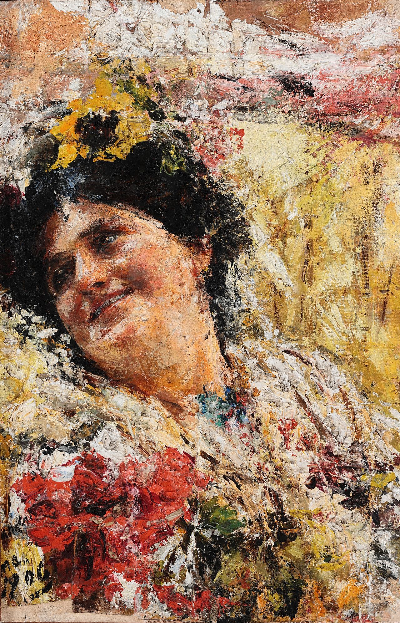 안토니오 만치니는 긴 붓과 철망 격자를 활용한 작업 방식으로 고전적인 무게감과 빛이 만들어내는 효과를 한 화면에 구현했다. 