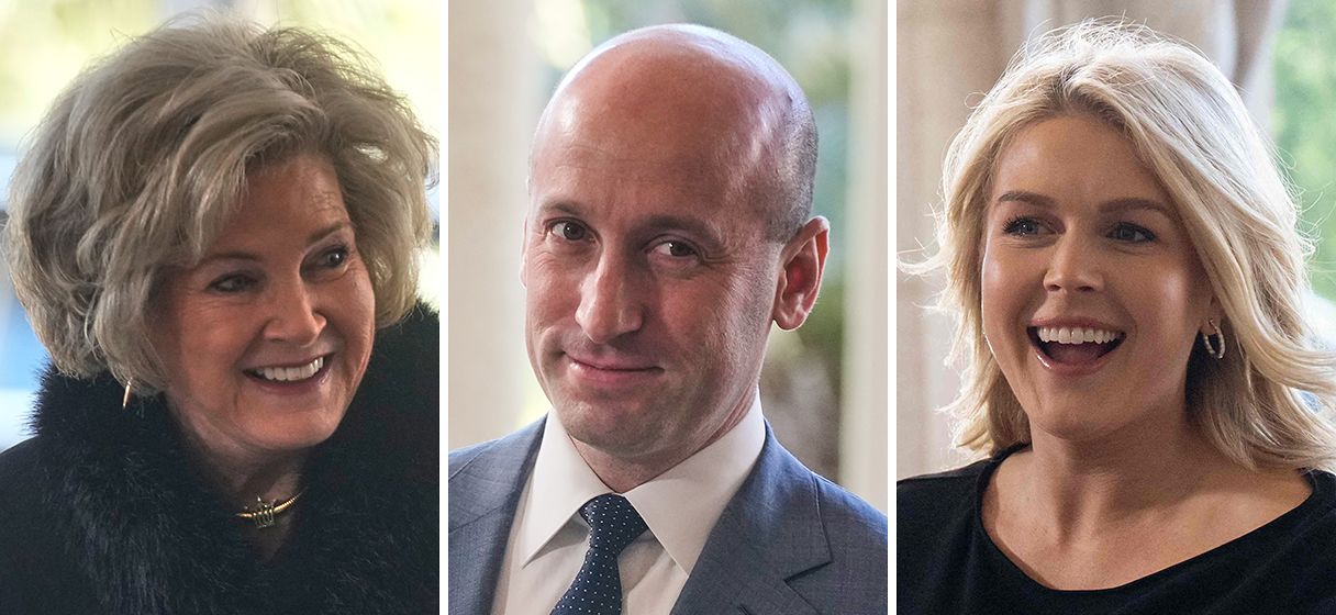 수지 와일스 백악관 비서실장, 스티븐 밀러 백악관 정책 담당 부비서실장, 캐럴라인 레빗 백악관 대변인(왼쪽부터). [AP·AFP=연합뉴스]