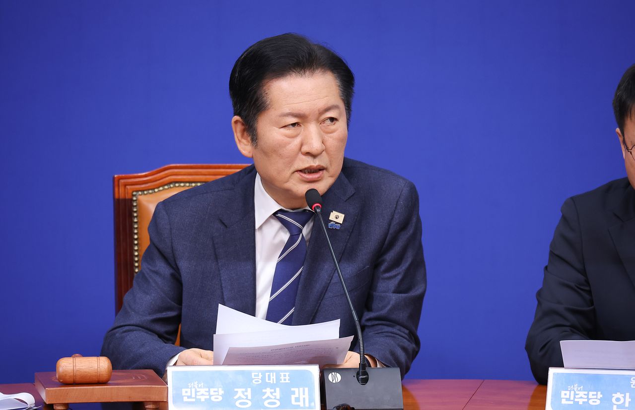 서울 여의도 국회에서 열린 최고위원회의에서 정청래 민주당 대표가 발언하고 있다. 연합뉴스 