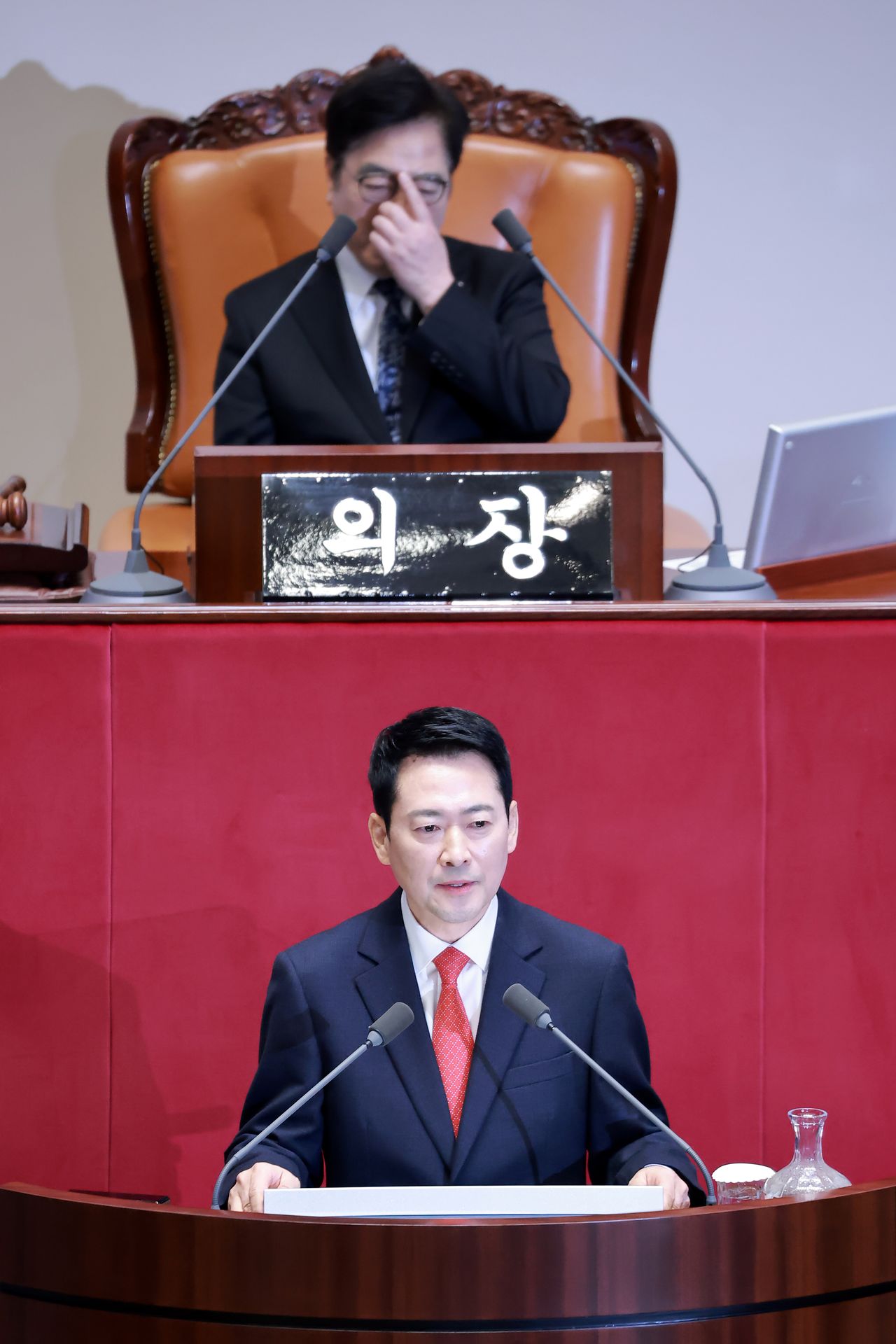 국민의힘 장동혁 대표가 4일 국회에서 열린 제432회 국회(임시회) 제3차 본회의에서 교섭단체 대표연설을 하고 있다. 연합뉴스