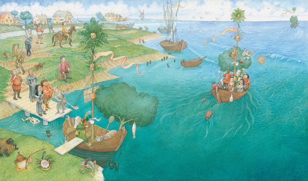 아나 G. 라르티테기의 ‘바보들의 배’는 바보들의 도시에서 벌어진 일련의 엉뚱한 사건을 풍자했다.