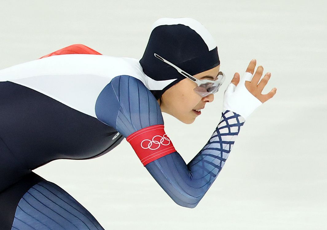 스피드스케이팅 이나현이 9일(현지시간) 이탈리아 밀라노 스피드스케이팅 스타디움에서 열린 여자 1000m에 출전해 역주를 펼치고 있다. 이날 이나현은 1분15초76으로 최종 9위를 기록했다. 뉴스1