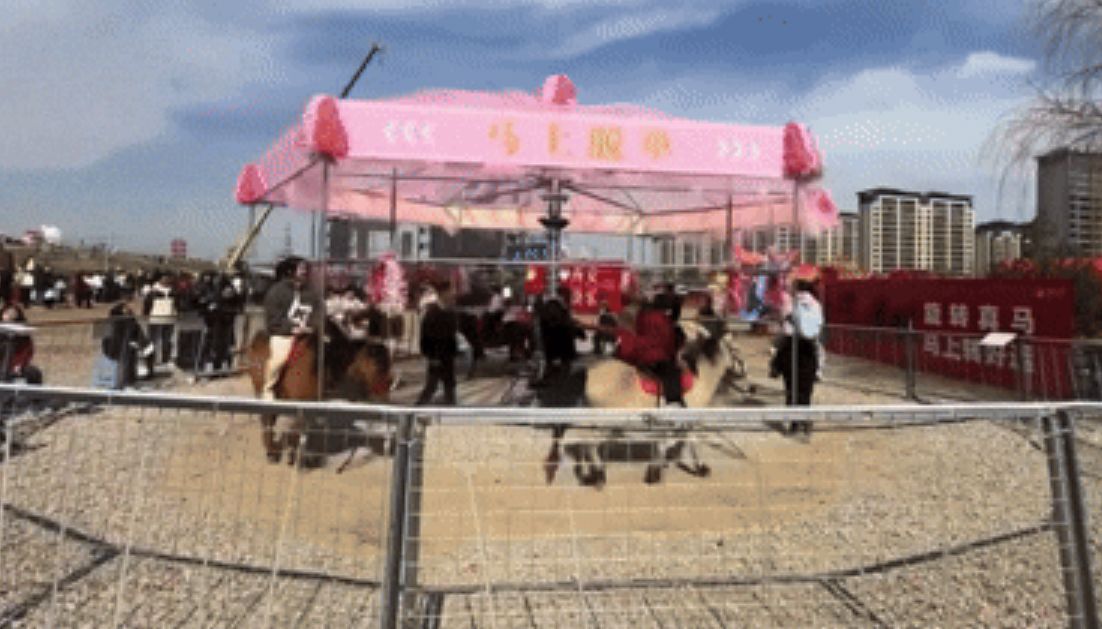 살아있는 말로 움직이는 회전목마. 사진 더우인 캡처