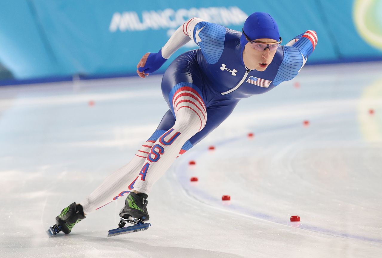12일 남자 1000m에서 올림픽 기록을 세우며 우승한 조던 스톨츠. 연합뉴스