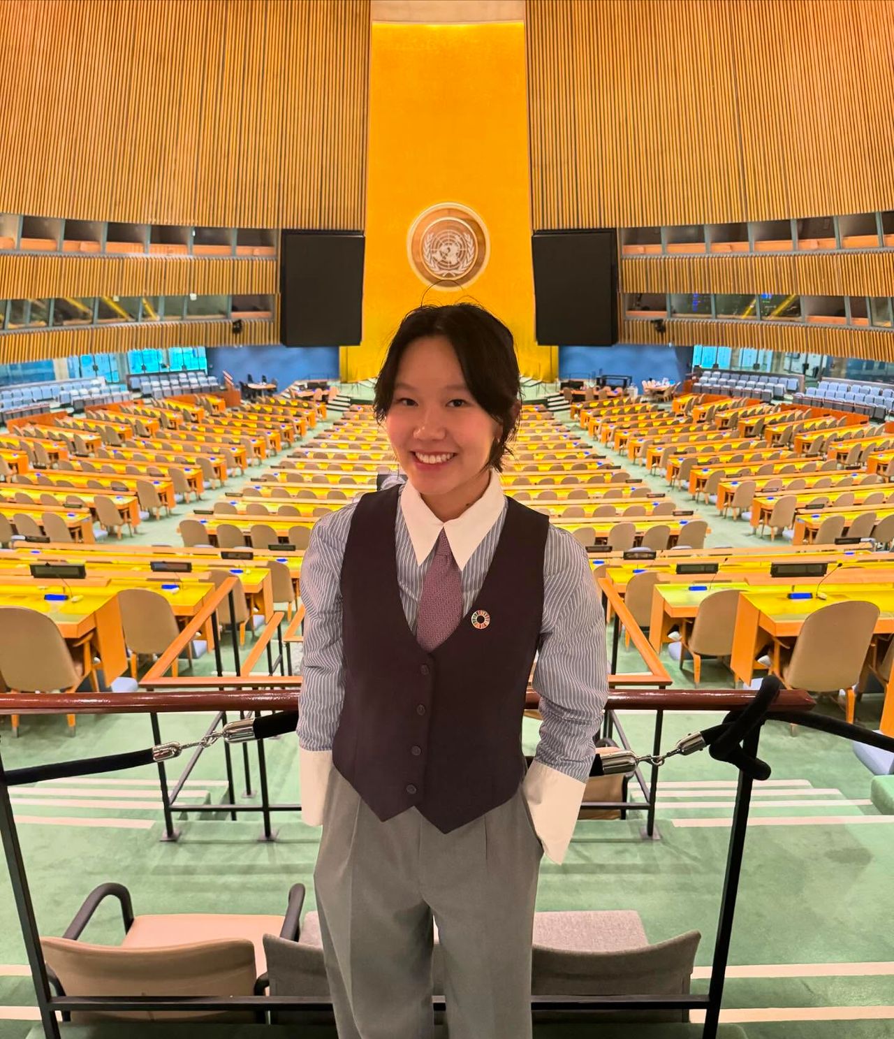 2024년 UN에서 기후 문제와 관련해 연설자로 나선 비아 김. 사진 비아 김 소셜미디어