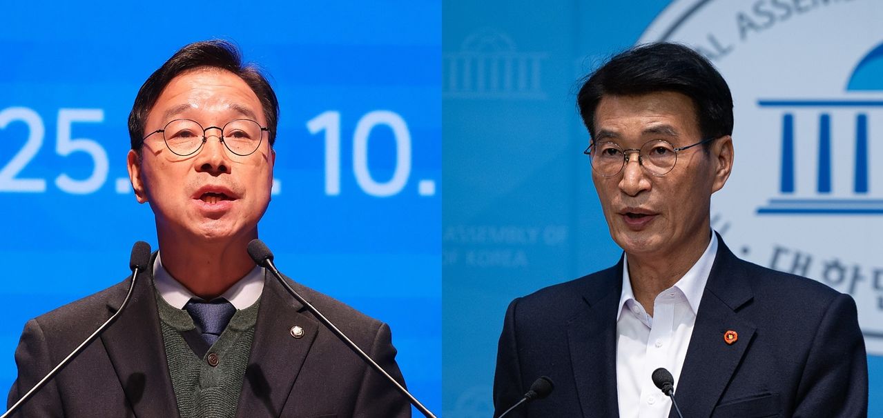 6·3 지방선거에서 민주당 제주지사 경선 후보로 거론되는 위성곤 의원(왼쪽)과 문대림 의원. 연합뉴스·뉴스1