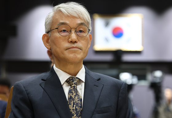 천대엽 대법관(전 법원행정처장)이 지난해 12월 9일 서울법원종합청사에서 열린 국민 위한 사법제도 공청회에 참석해 있다. 천 대법관도 이날 한글 넥타이를 착용했다. 연합뉴스