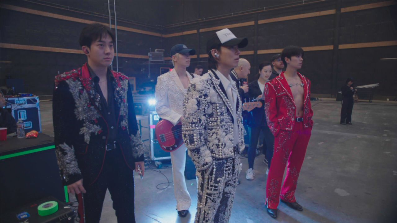 2024년 미국 코첼라 무대에 나서기에 앞서 리허설을 하는 '더 로즈' 멤버들. 왼쪽부터 박도준, 이태겸, 김우성, 이하준. [사진 워너비펀]