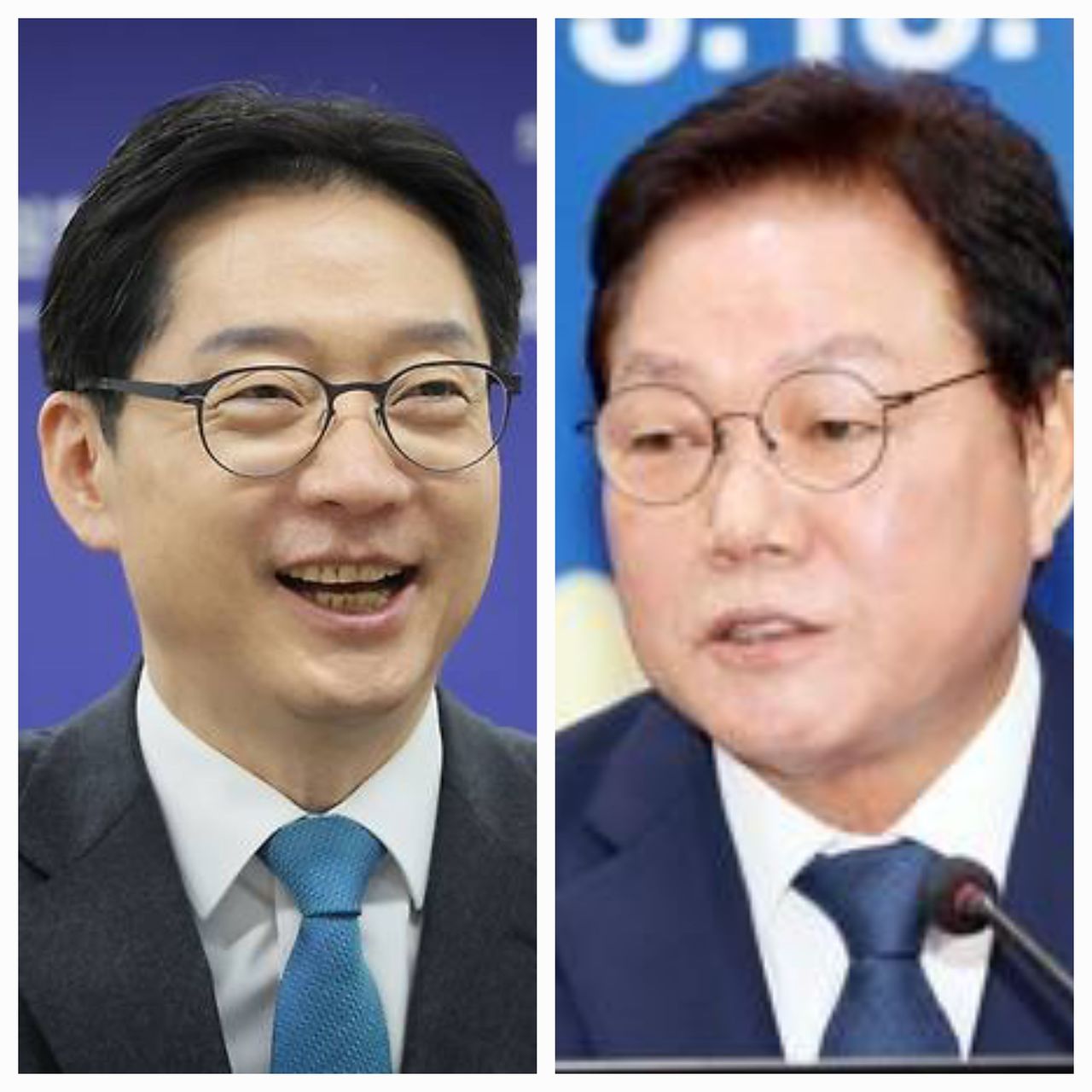 김경수(왼쪽) 전 경남지사와 박완수 지사. 연합뉴스