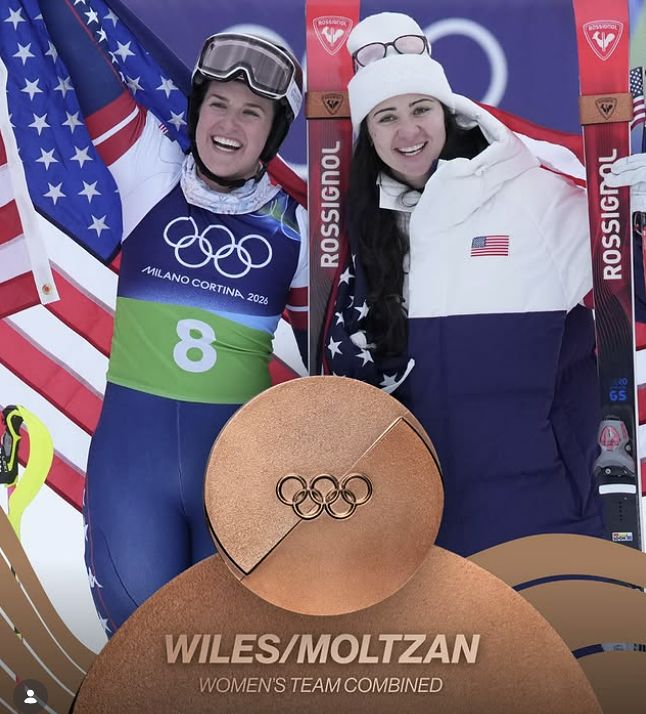 여자 알파인 스키 단체 복합 동메달리스트 폴라 몰츠잔(왼쪽) 사진 팀USA