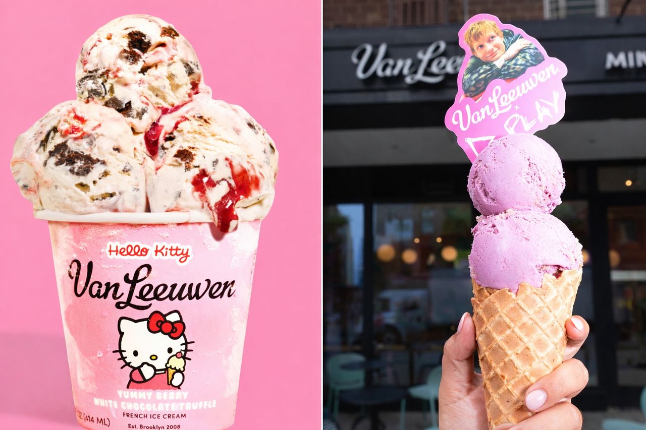 밴루엔이 협업해 선보인 아이스크림. 왼쪽은 헬로키티 컬래버, 오른쪽은 2025년 에드 시런 ‘플레이(Play)’ 앨범 발매에 맞춰 선보인 ‘플레이 핑크’ 한정 플레이버. 사진 밴루엔