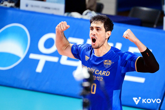 V리그 5라운드 남자부 MVP에 오른 우리카드 아라우조. 사진 한국배구연맹