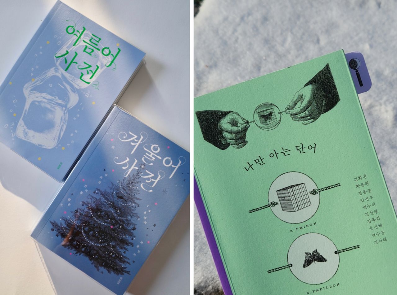 단어의 의미를 주관적으로 해석한 사전 기획이 독자들의 인기를 끌고 있다. 왼쪽은 아침달에서 나온 '계절어 사전' 기획, 오른쪽은 휴머니스트에서 출간된 『나만 아는 단어』. 사진 아침달, 휴머니스트