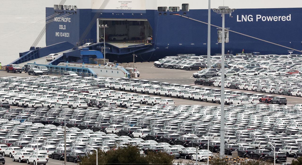 도널드 트럼프 미국 행정부가 상호관세에 대한 연방 대법원의 위법 판결 이후 전 세계 국가에 일률적으로 부과하는 15%의 ‘글로벌 관세’가 24일 오전 0시 1분(미 동부시간 기준, 한국기준 오후 2시 1분)을 기해 발효됐다. 사진은 24일 경기 평택시 포승읍 평택항에 수출용 자동차가 열맞춰 주차돼 있다. 뉴스1