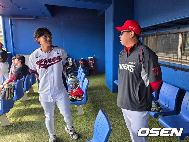 한국 야구 대표팀 김도영과 KIA 타이거즈 이범호 감독. /OSEN DB