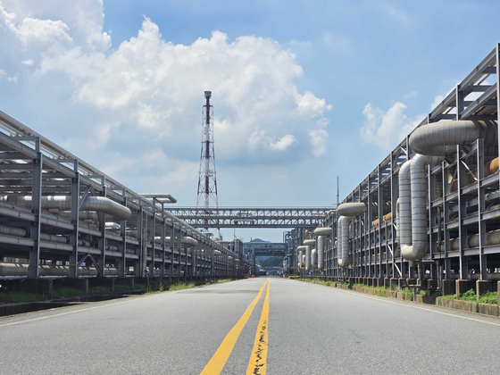 전남 여수산단의 주요 석유화학 공장들이 파이프랙으로 촘촘하게 연결돼 있다. 여수=김수민 기자