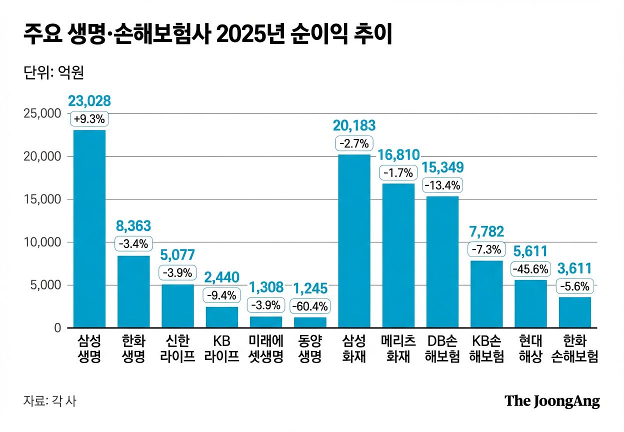 2025년 주요 생명·손해보험 실적 
