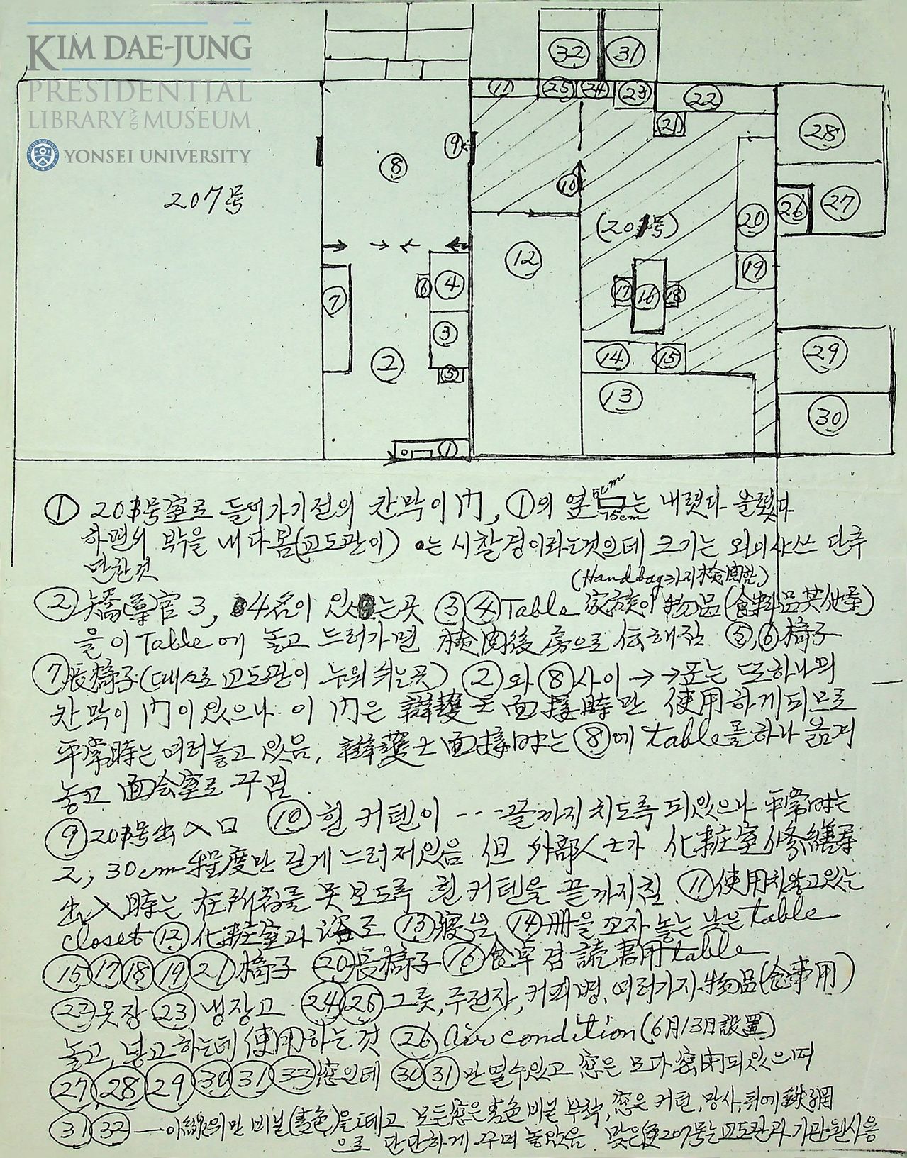 이희호 여사가 작성한 서울대병원 감옥병동의 구조