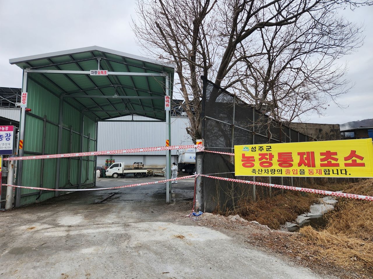 26일 경북 성주군 선남면 한 산란계 농장에 조류 인플루엔자가 발생해 방역당국이 출입을 제한하고 있다. 김정석 기자