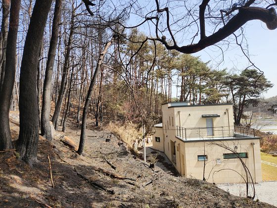 2023년 3월 강원 강릉시 저동 일대가 화마에 휩싸여 대부분의 주택이 전소된 기운데 그을린 흔적조차 없이 깨끗한 집 한 채가 있다. 박진호 기자 