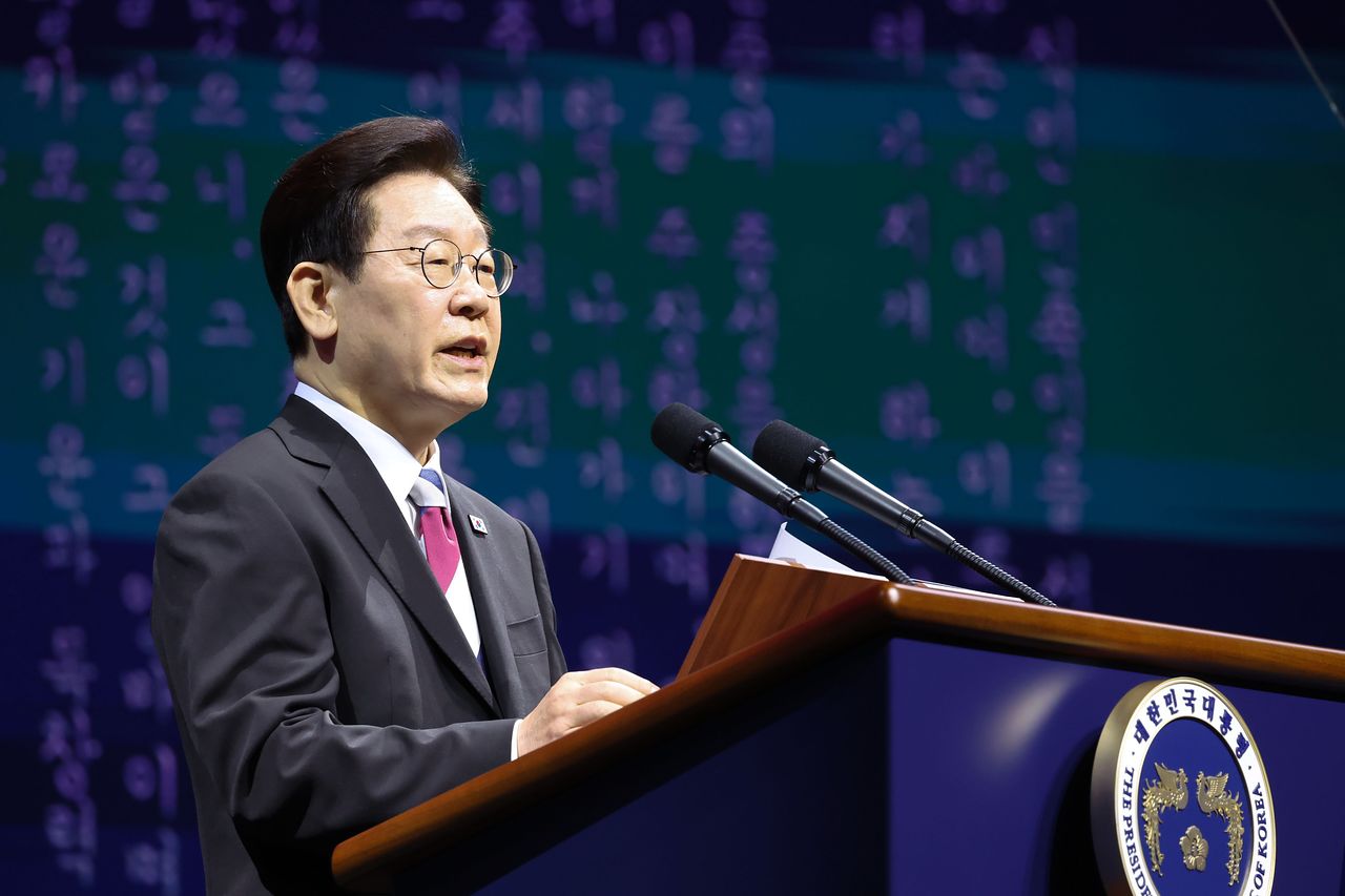 이재명 대통령이 1일 오전 서울 코엑스에서 열린 제107주년 3.1절 행사에서 기념사를 하고 있다. 전민규 기자