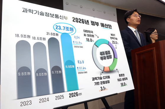 구혁채 과학기술정보통신부 제1 차관이 지난해 세종시 정부세종청사에서 ‘2026년도 과기정통부 예산안’ 관련 브리핑을 하고 있다. [연합뉴스]