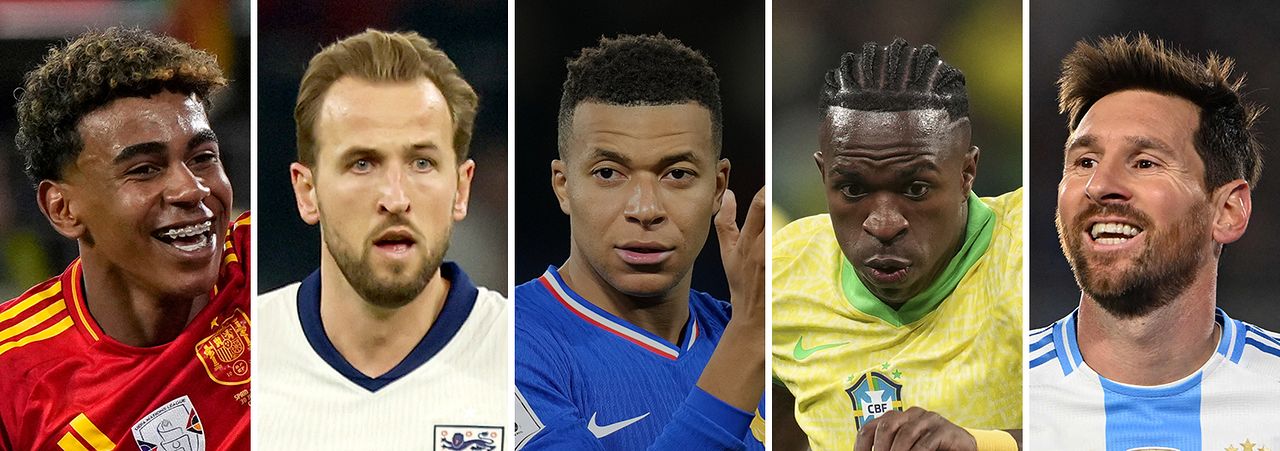 스페인 야말, 잉글랜드 케인, 프랑스 음바페, 브라질 비니시우스, 아르헨티나 메시(왼쪽부터)
