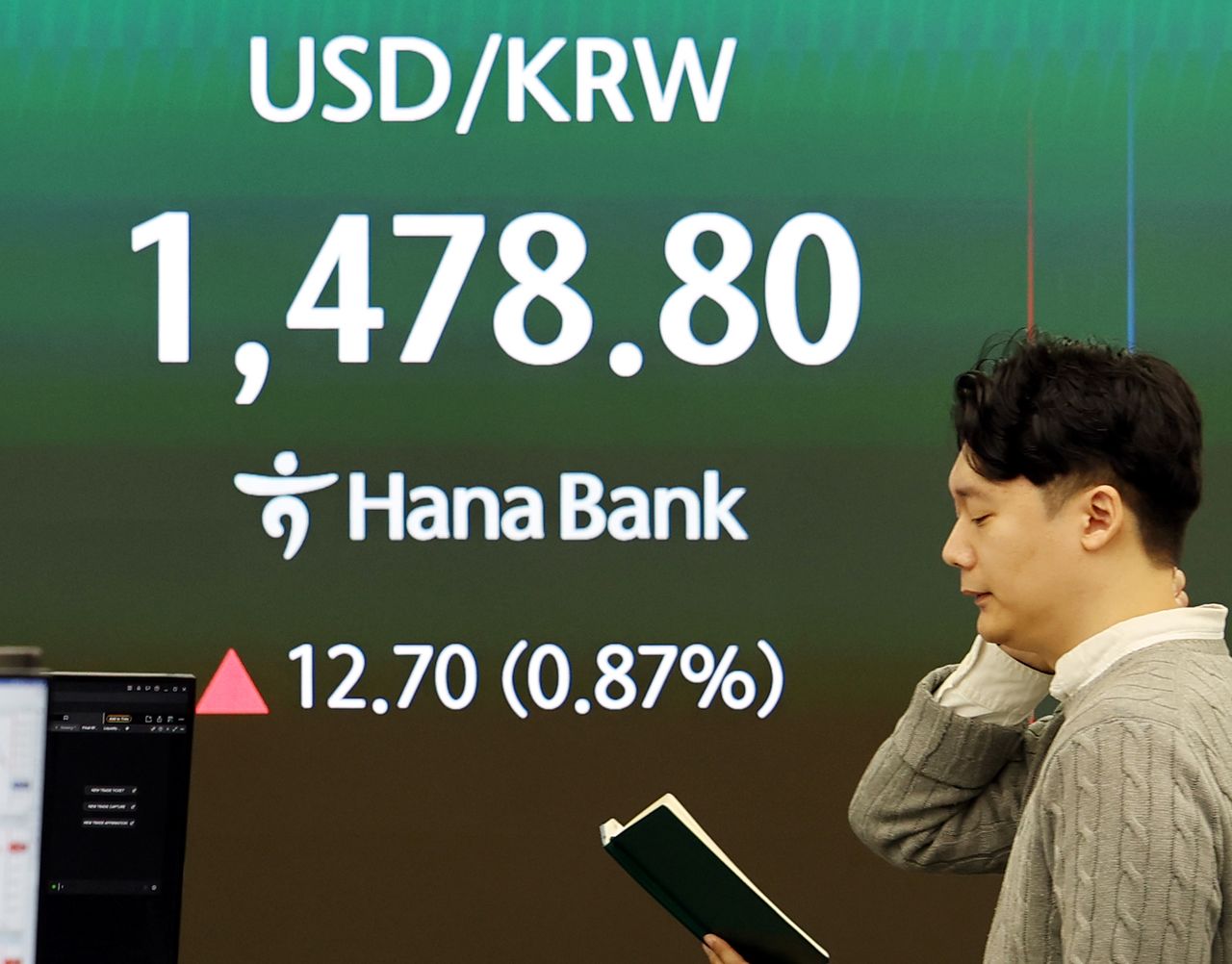 4일 오전 서울 중구 하나은행 딜링룸에서 딜러들이 업무를 하고 있다. 뉴시스