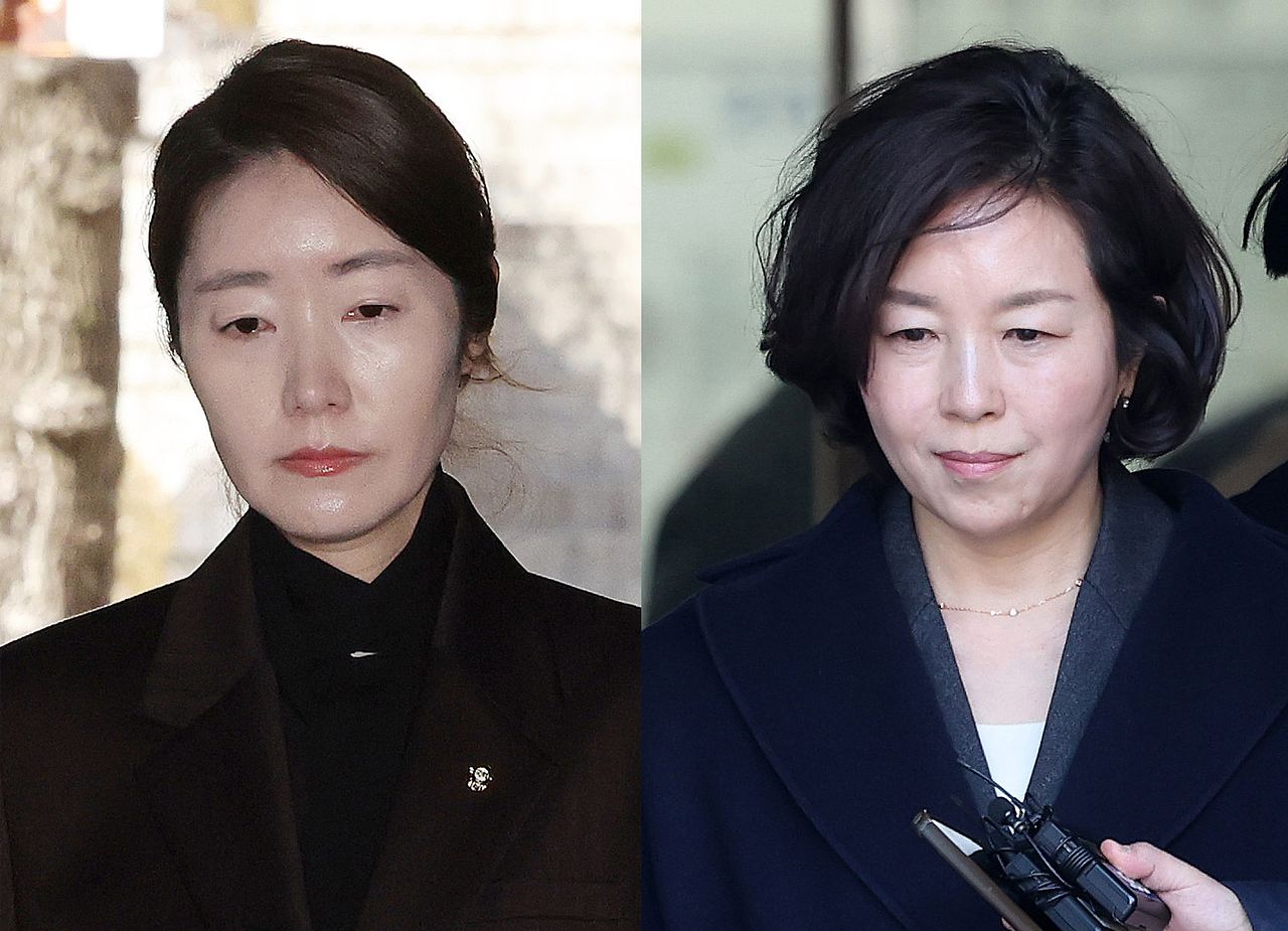 (서울=뉴스1) 박지혜 기자 = 1억 공천헌금' 의혹을 받는 강선우 무소속 의원과 김경 전 서울시의원이 3일 서울 서초구 중앙지법에서 열린 구속 전 피의자 심문에 출석했다.   사진 왼쪽은 법원 출석하는 강 의원, 오른쪽은 법원 나서는 김 전 시의원. 2026.3.3/뉴스1