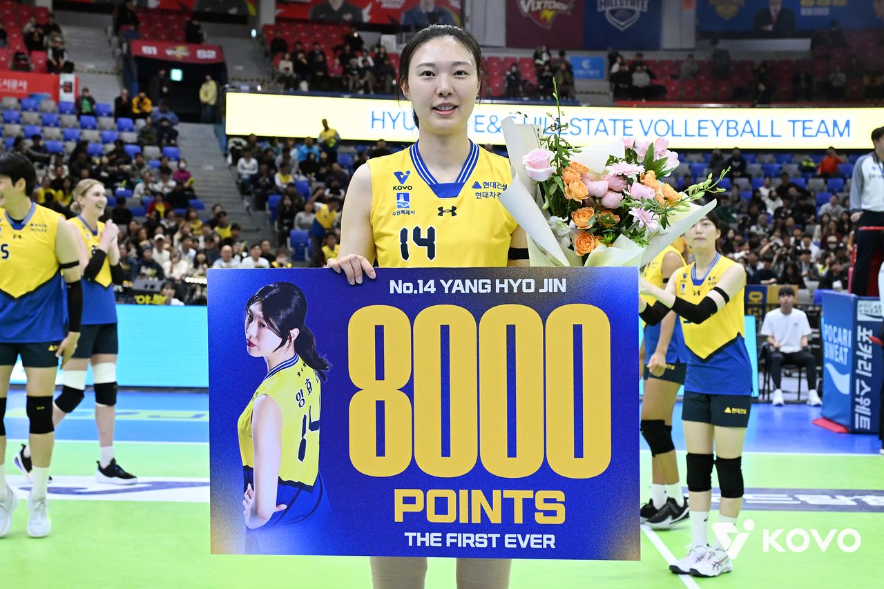 V리그 최초 8000득점을 달성한 양효진. 사진 한국배구연맹