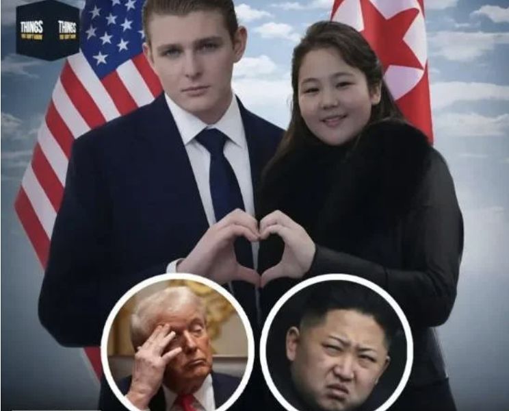 도널드 트럼프 대통령의 막내 아들 배런과 김정은 북한 국무위원장의 딸 김주애를 합성한 사진. 온라인 커뮤니티 캡쳐