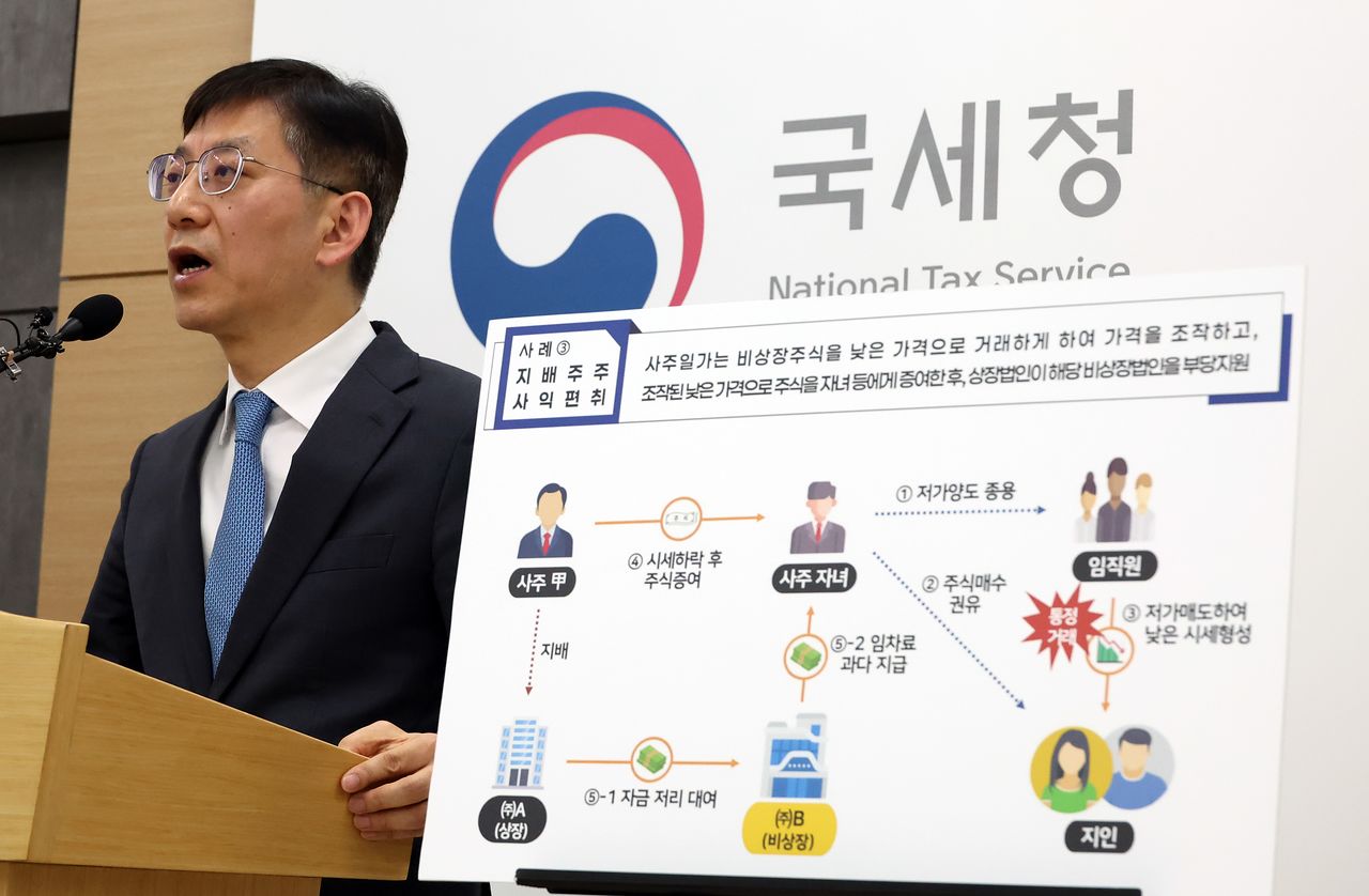 안덕수 국세청 조사국장이 5일 세종시 정부세종2청사에서 주식시장 불공정 탈세자 세무조사 결과를 발표하고 있다. 뉴시스