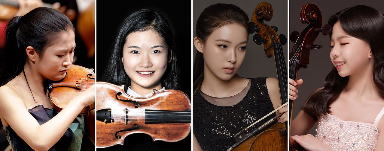 17세 바이올리니스트 김서현, 16세 바이올리니스트 김현서, 17세 첼리스트 이재리, 15세 첼리스트 김정아(왼쪽부터). 10대 현악기 연주자들이 각자의 음악 세계를 뚜렷하게 보여주며 주목을 받고 있다. 국제 콩쿠르에 20·30대와 함께 출전해 입상하고 세계 무대에서 활동하며 청중과 활발히 소통한다. [사진 WDR, 중앙포토, 거암아트홀, 서울스프링실내악축제]